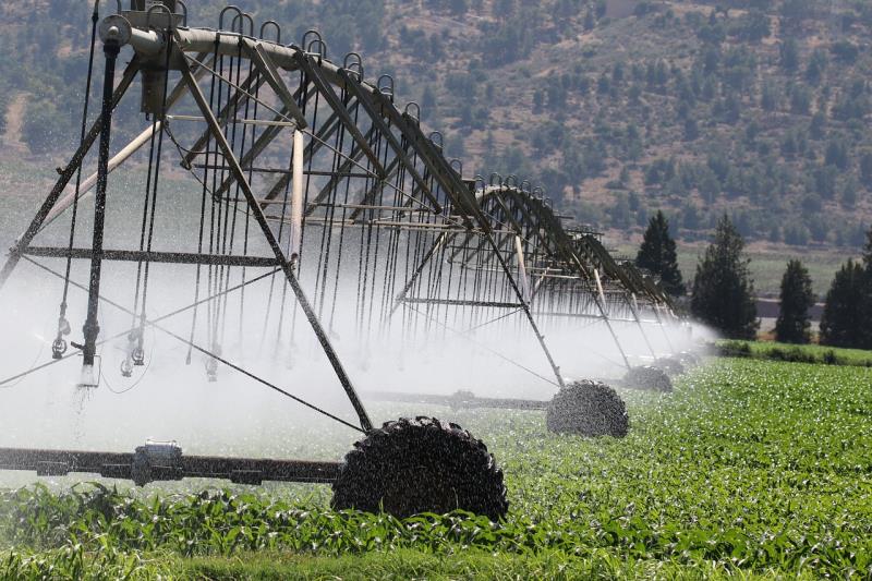  Sistema de pivô central irrigando plantação / Pixabay de OrnaW